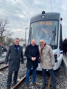 Equipo Pro-comunidad en la inauguración del tranvía en Mannheim, diciembre 2023